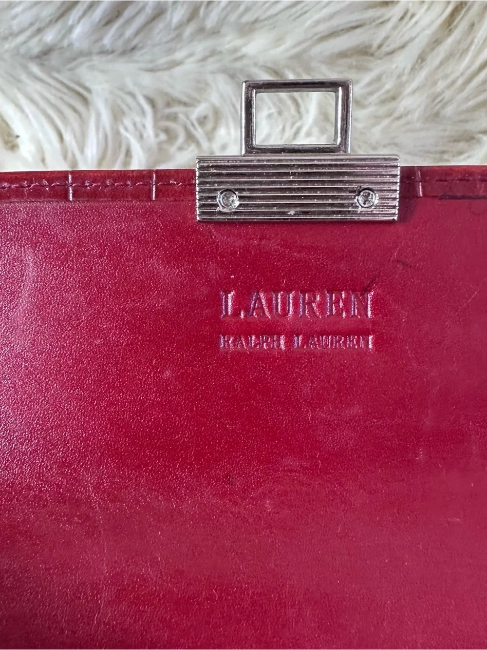 Lauren Ralph Lauren Burgundy Croc-Embossed Wallet with Silver Logo